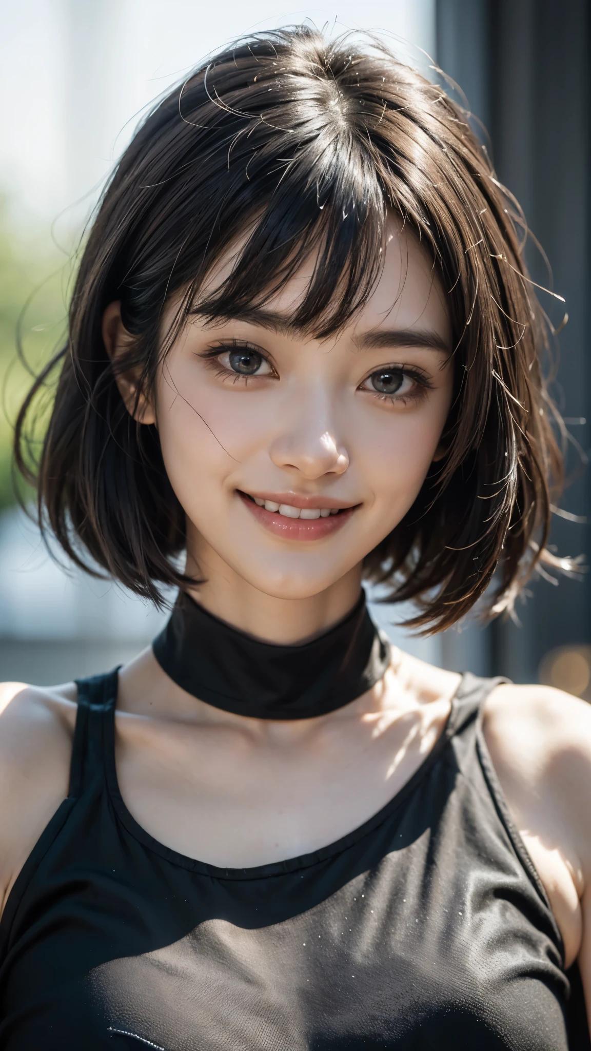(Beautiful Woman Photo)
(Mastepiece:1.3)Beautiful Japanese girl,((smile:1.4)),Beautiful face,(Lifelike face),Beautiful delicate eyes,((One-piece dress)),Realistic eyes,Beautiful skin,Realistic skin texture(Real Skin)Radiant Skin,Professional Lighting,((Jet black, glossy, straight)),((Short bangs)),Black T-shirt,Mid-chest,High resolution,Sharp Focus,Ultra high definition eyes,
