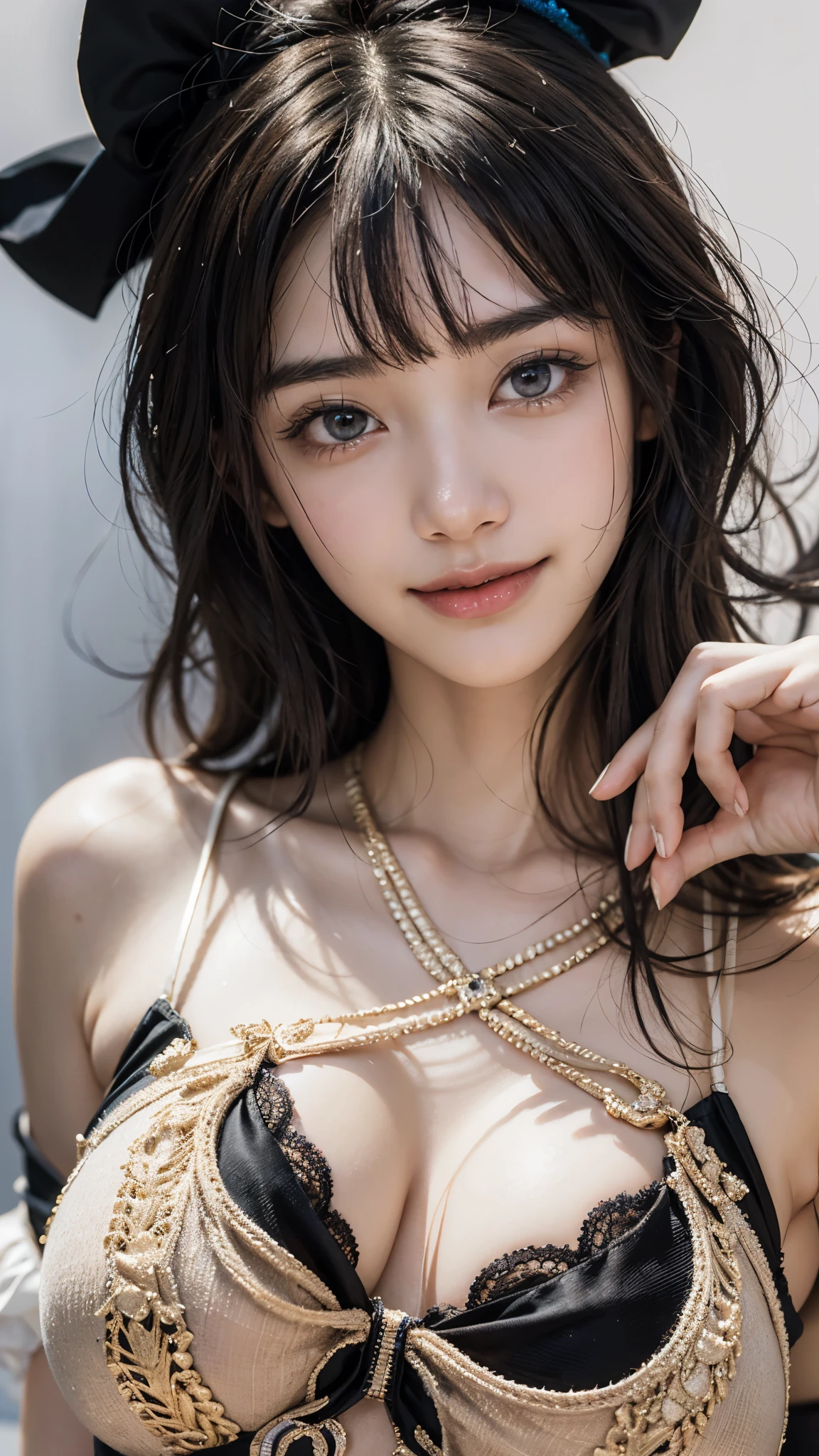 (Beautiful Woman Photo)
(Mastepiece:1.3)Beautiful Japanese girl,((Smile)),Beautiful face,(Lifelike face),Beautiful delicate eyes,((One-piece dress)),Realistic eyes,Beautiful skin,Realistic skin texture(Real Skin)Radiant Skin,Professional Lighting,((Jet black, glossy, straight)),((Short bangs)),Black T-shirt,Mid-chest,High resolution,Sharp Focus,Ultra high definition eyes,
