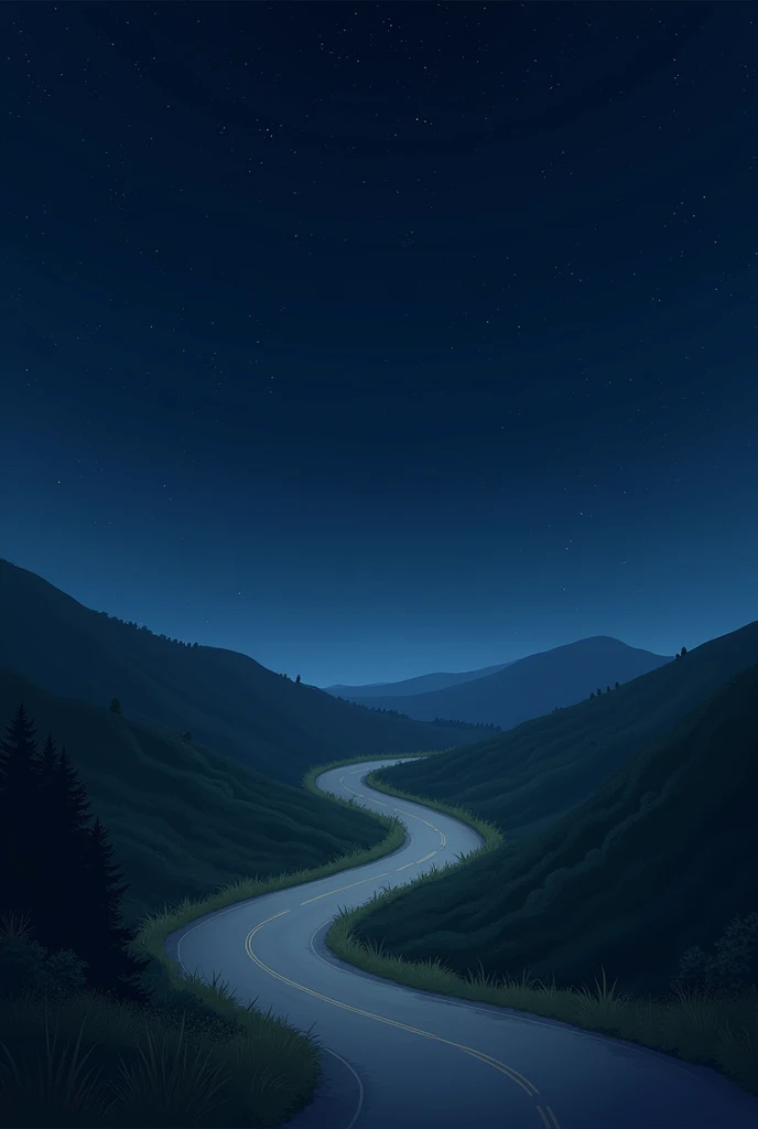 Give me a 2d image of a road without cars and at night, moderately lively