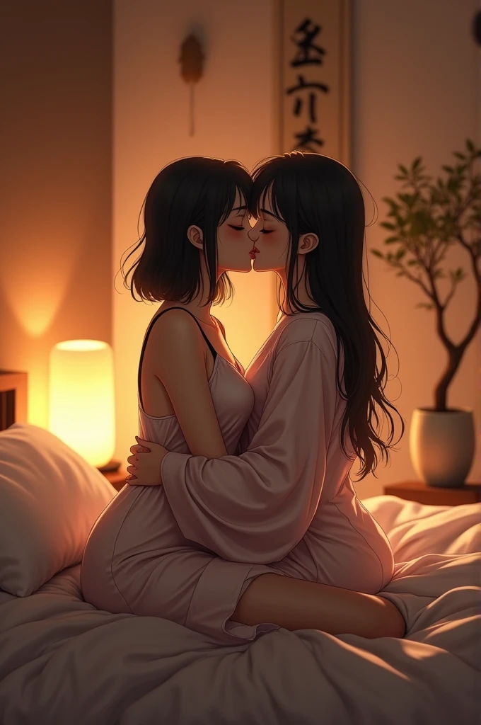 I want you to make a couple kissing in bed. of Japanese origin