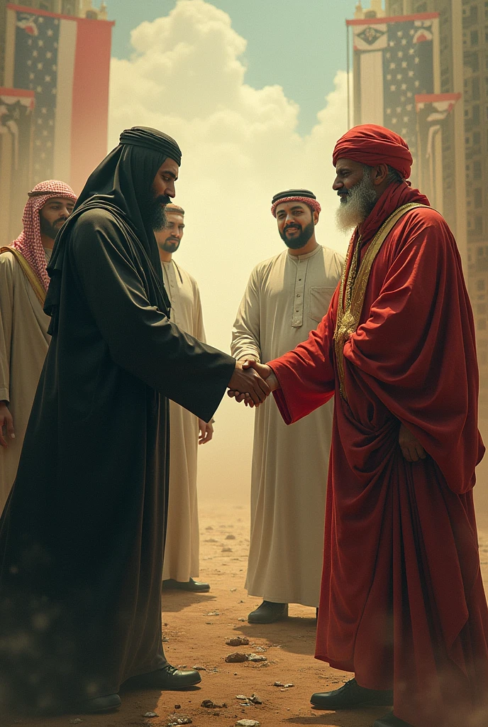 USA , Communist, and Islamists shaking hands 
