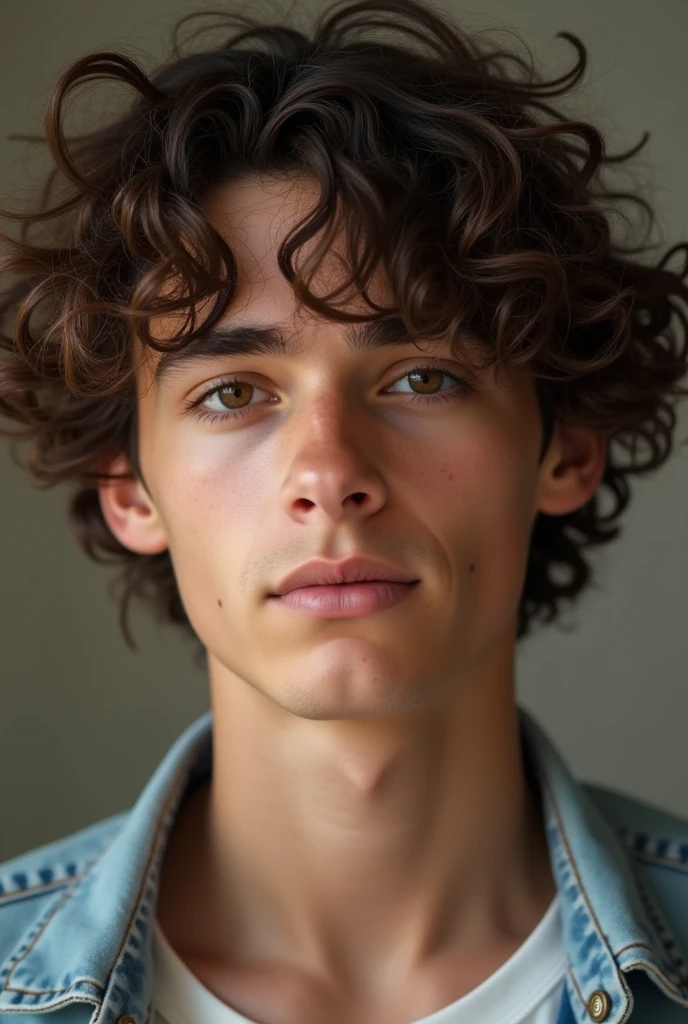 A teenager boy (highly detailed) handsome boy with curly hair real photography (8k hd)
