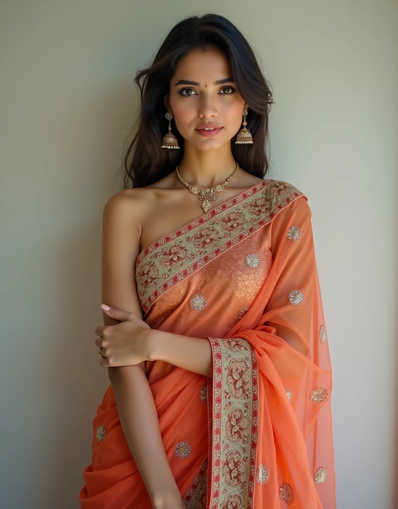 Beautiful indian girl,dress,face and body frunt looking pose, dslr,8k image,no blur,no earing