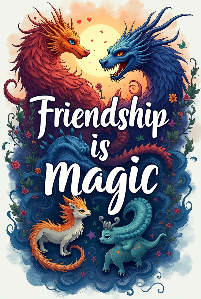 "friendship is magic  "  make Design of this phrase  for adult t shirt with transparent background