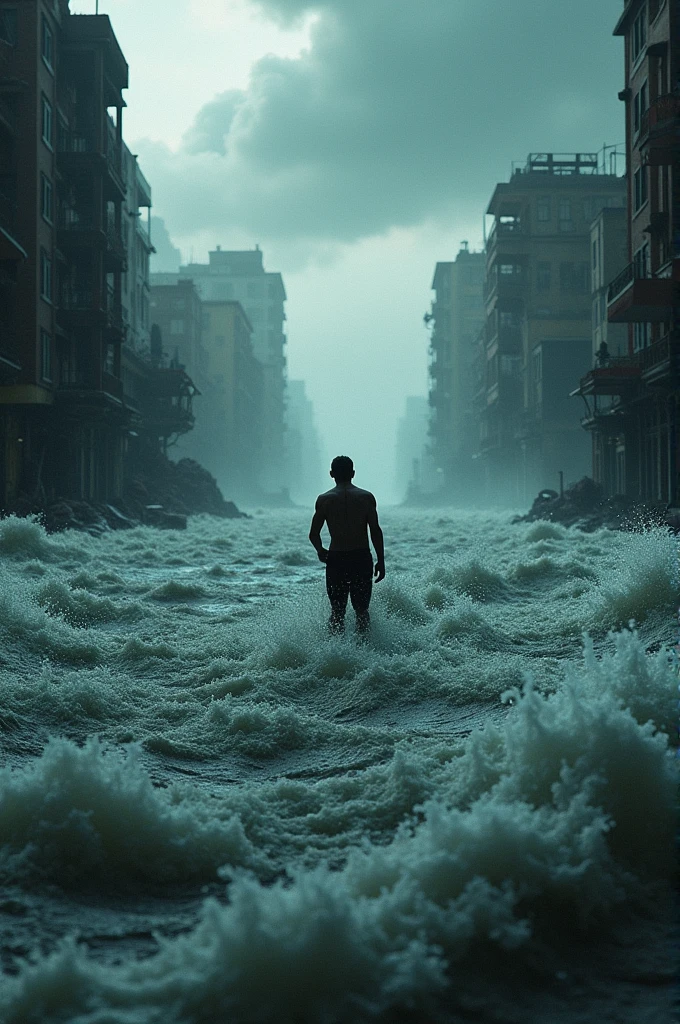A  in dangerous flood 
