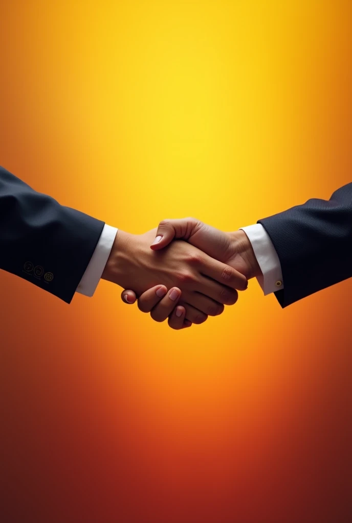 create aan image of a handshake formalizing a new partnership,no face just handshake, with yellow and orange background and make it as professional as possible 