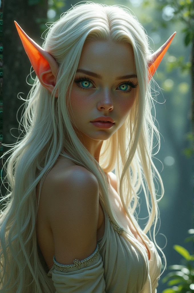 Elves are often depicted as tall, slender beings with pointed ears, angular facial features, and a graceful, elegant posture. They usually have long, flowing hair and bright, expressive eyes that can range in color from vibrant blues to silvers. Their skin is typically fair and flawless, and despite their often ancient age, they maintain a youthful appearance. Elves are commonly dressed in light, flowing garments or armor that emphasizes their agility and ethereal beauty