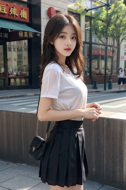 1 Girl,square,Soft Light,Chinese Beauty,Short sleeve,Pleated Skirt,