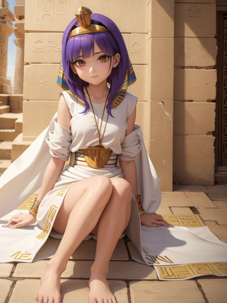 Cute ancient Egyptian princess、Colorful temples of ancient Egypt、The colorful streets of ancient Egypt、artistic、detailed、Colorful linen clothes、How to sit、front、Spread your legs