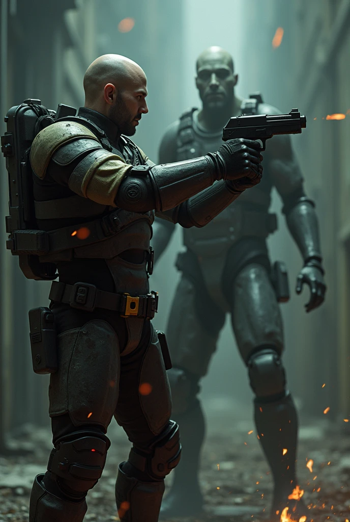 The protagonist of half life WITH his usual suit shooting and killing the gray man