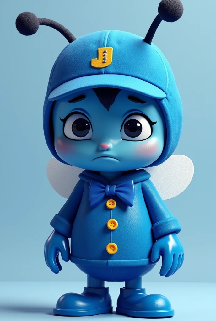 generate of a photo of a sad bee and make the design like "Jollibee" but the color is blue