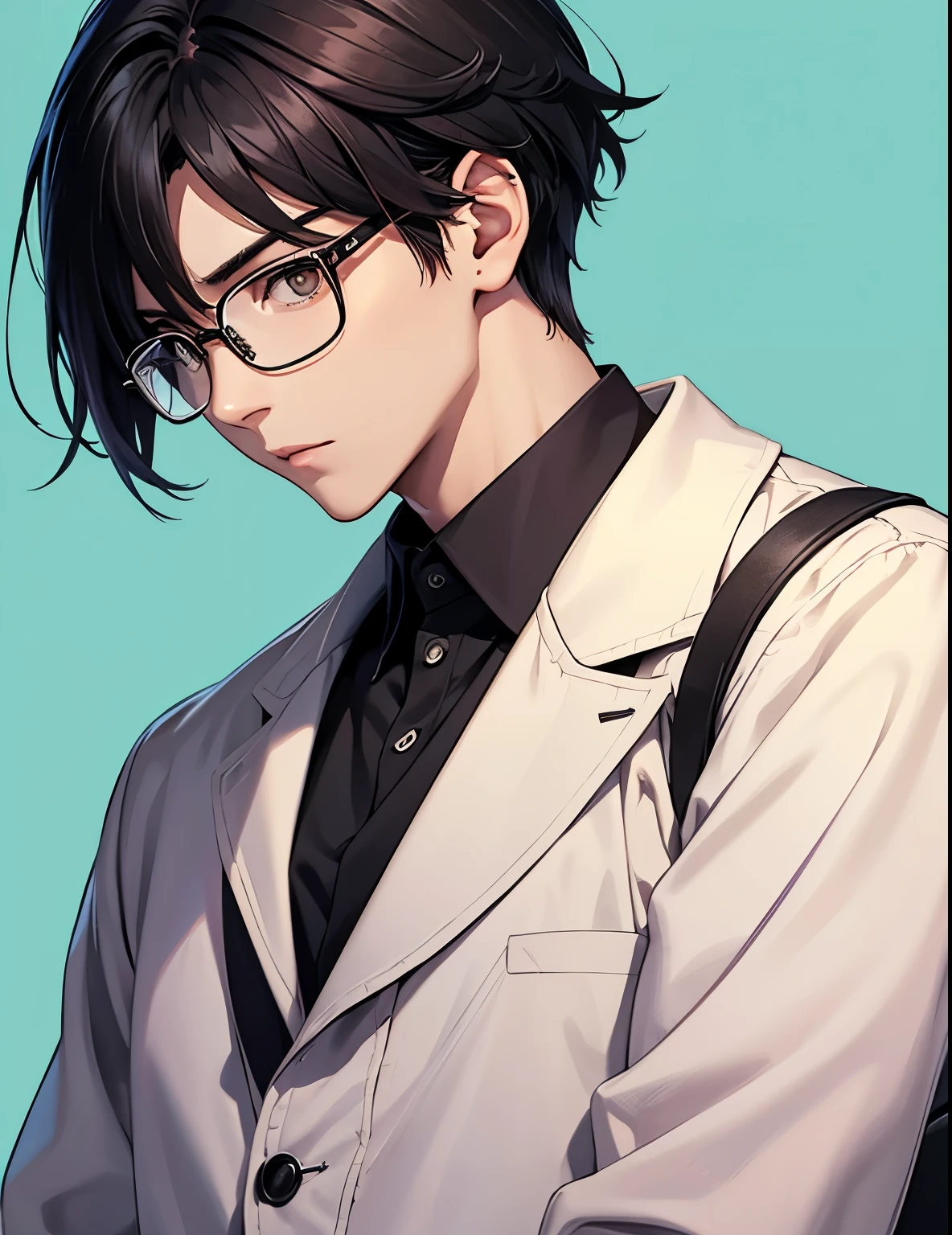 Center Part、Glasses、Black Hair、male、expensive、