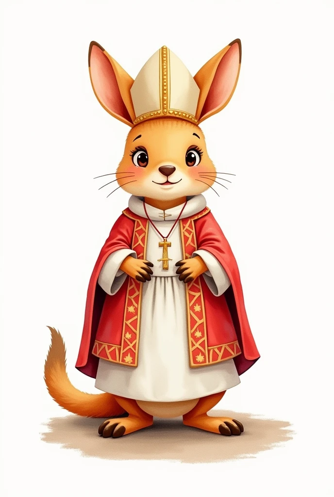 Kangaroo Pope, cute watercolor cartoon, of a single color