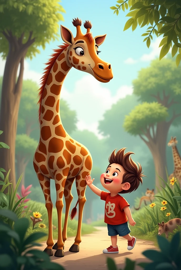 Draw me a picture , chubby boy goes to the zoo, meet giraffe