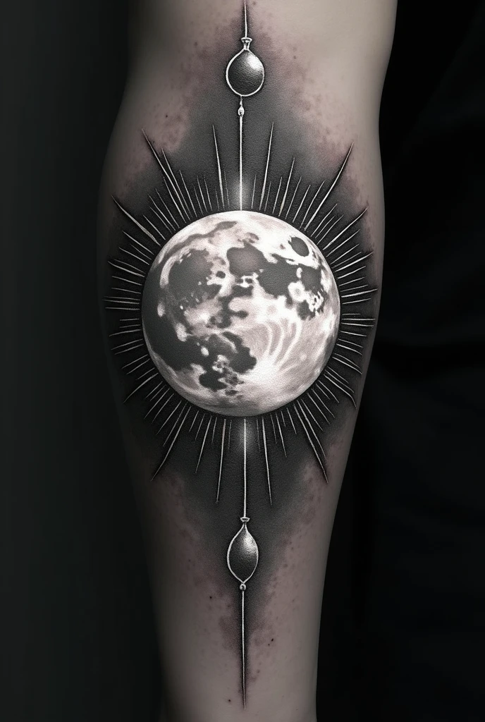 Tattoo of The moon; cool rays of the moon.