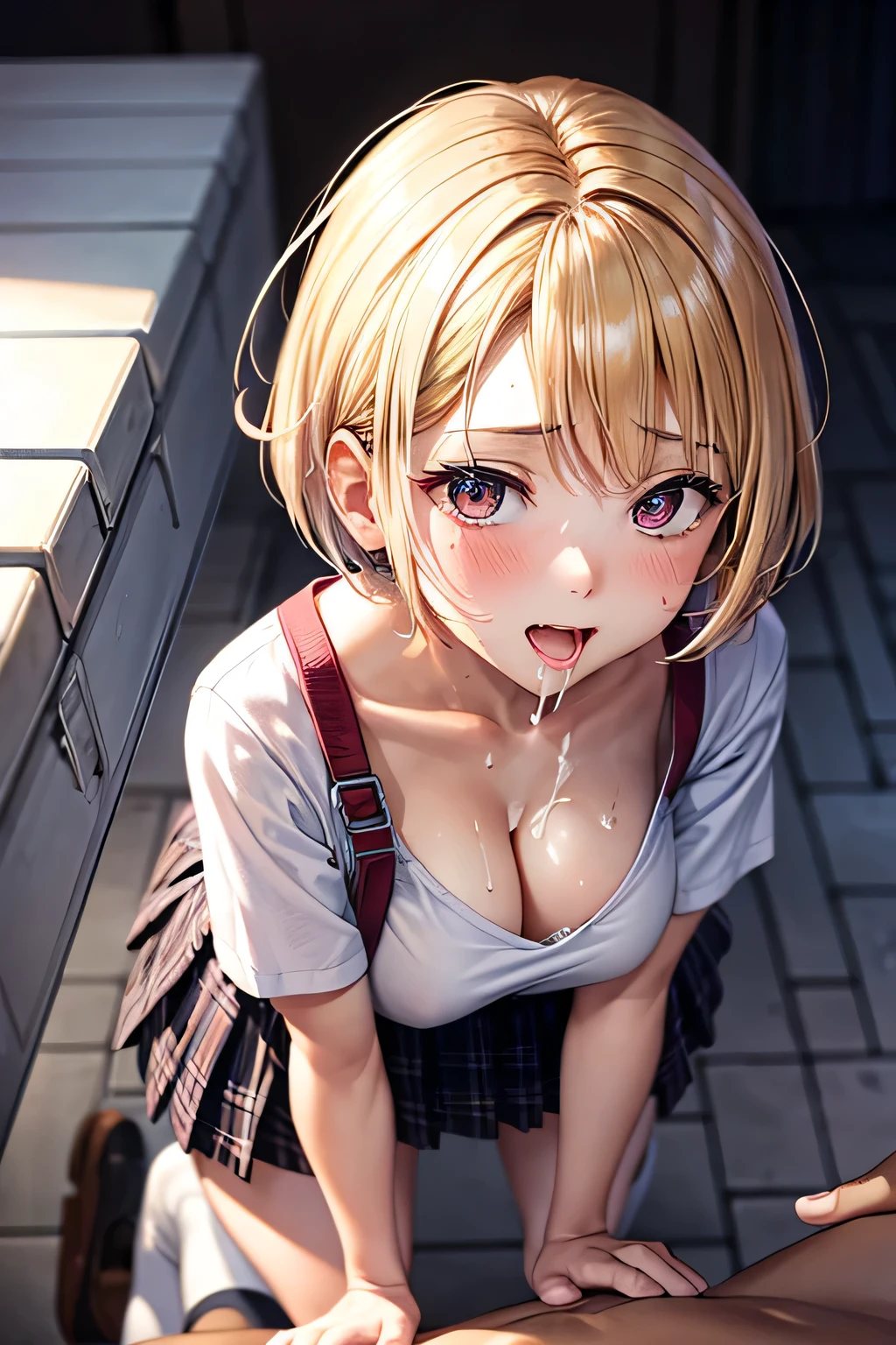 (((pov,1 boy, penis, fellatio)))、(highest quality)), ((masterpiece)), (Familiar), Perfect Face,Shiny skin,Beautiful breasts,red eyes,Shiny skin、Sunburned skin、Sweat、Off the shoulder、Double teeth、Hotel 、(((short Bob hair))) 、blond Hair Color、Young、Big Breasts,(((Milking)))、(((2girls,Breast Matching)))、bitch、Handjob、(((Breast milk,cum)))、Subjective、penis lickingprojectile cum、cum on body , (((cum on breast)))、On all fours.Penis between breasts 、(((Prone、{school uniform,Short sleeve shirt,break,(Checked skirt:1.2)))、(((透ける)))、(((sweat)))、(((wet)))、(((perfect penis)))、(((from above)))、(((crowd)))
、(((あみタイツ)))、(((crotch grab)))