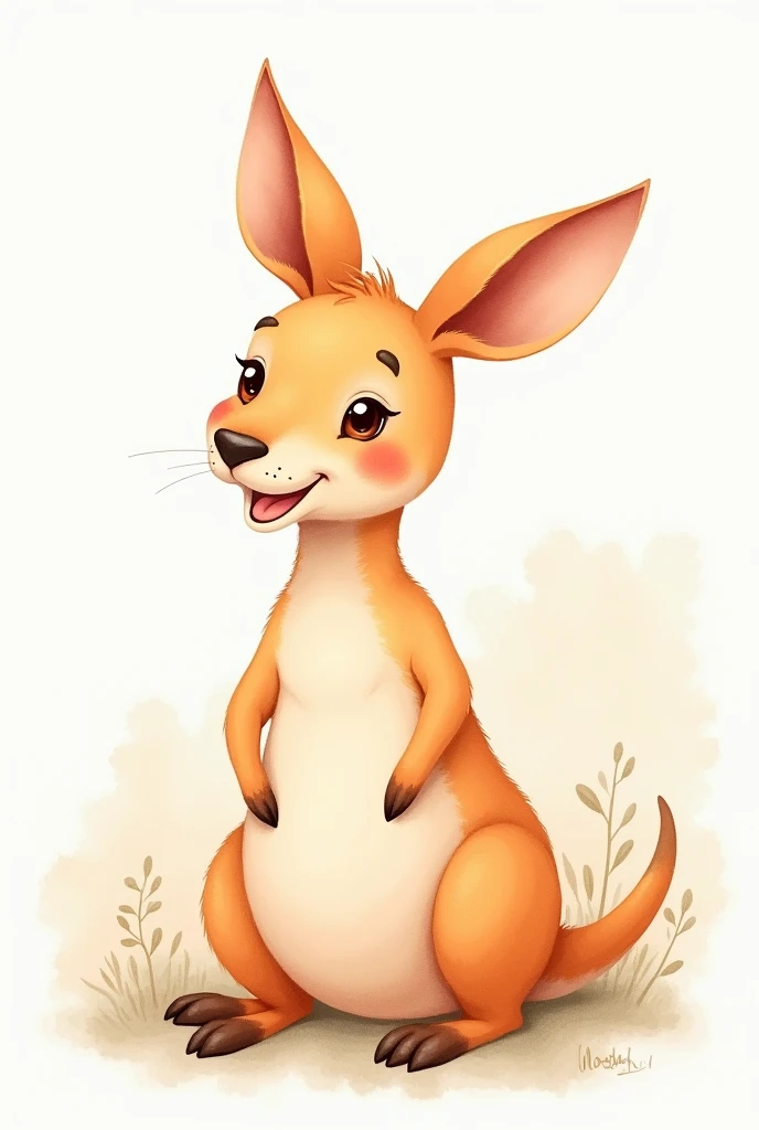 Daddy Kangaroo, cute watercolor cartoon, of a single color