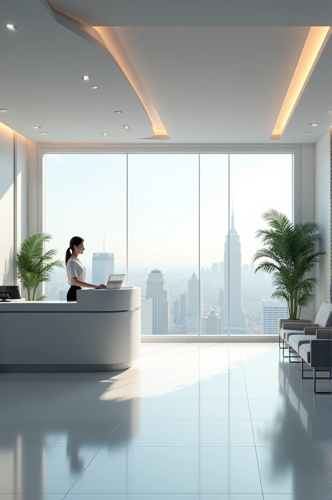 Receptionist corporation room with big window on the side, clean look, high quality
