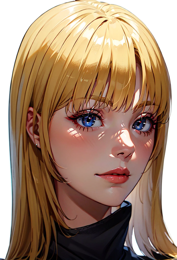1 girl, blonde, esmerald (blank) (white background), mood light, (light lighting), heavy facial make-up,