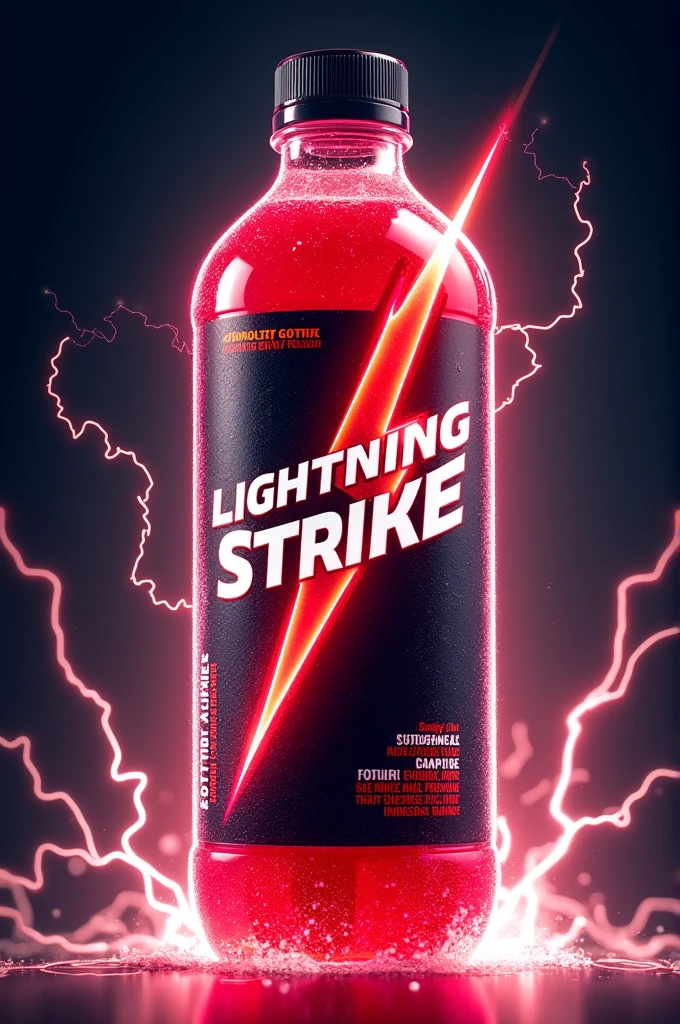  you can use the description to create an illustration using graphic design software or share it with a designer who can bring the concept to life. The key elements to focus on are the sleek bottle shape, vibrant red liquid, and the bold, electrifying label design featuring lightning bolts and the "Lightning Strike" name. 