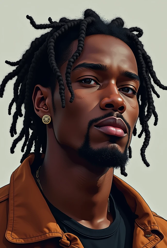 A black man with dreadlocks and an earring