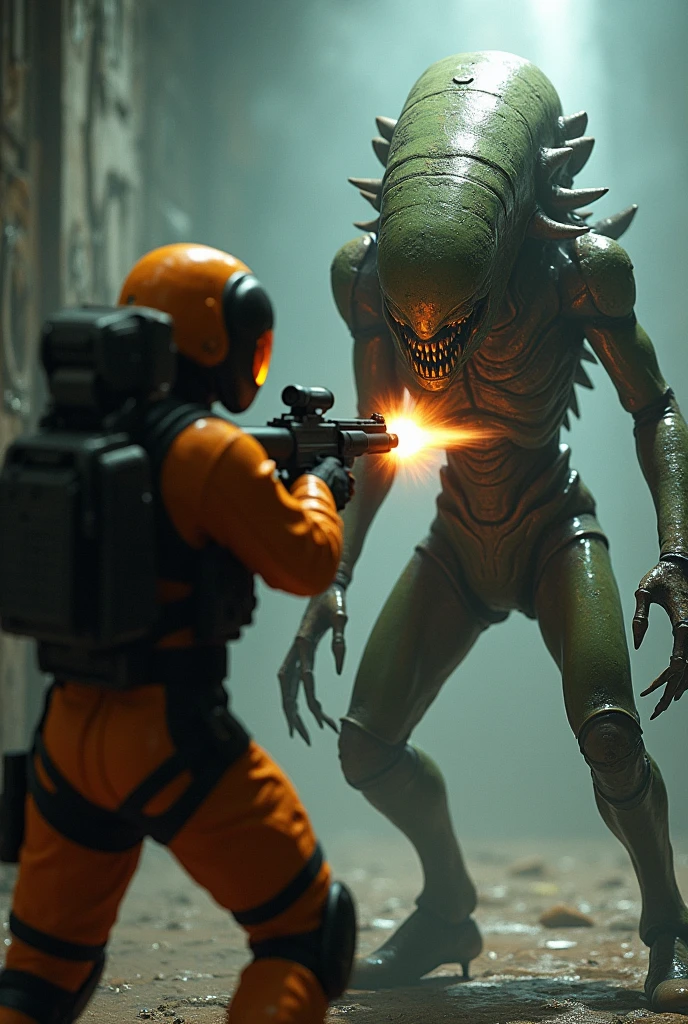 The protagonist of half life shooting and killing an alien with a shot to the head