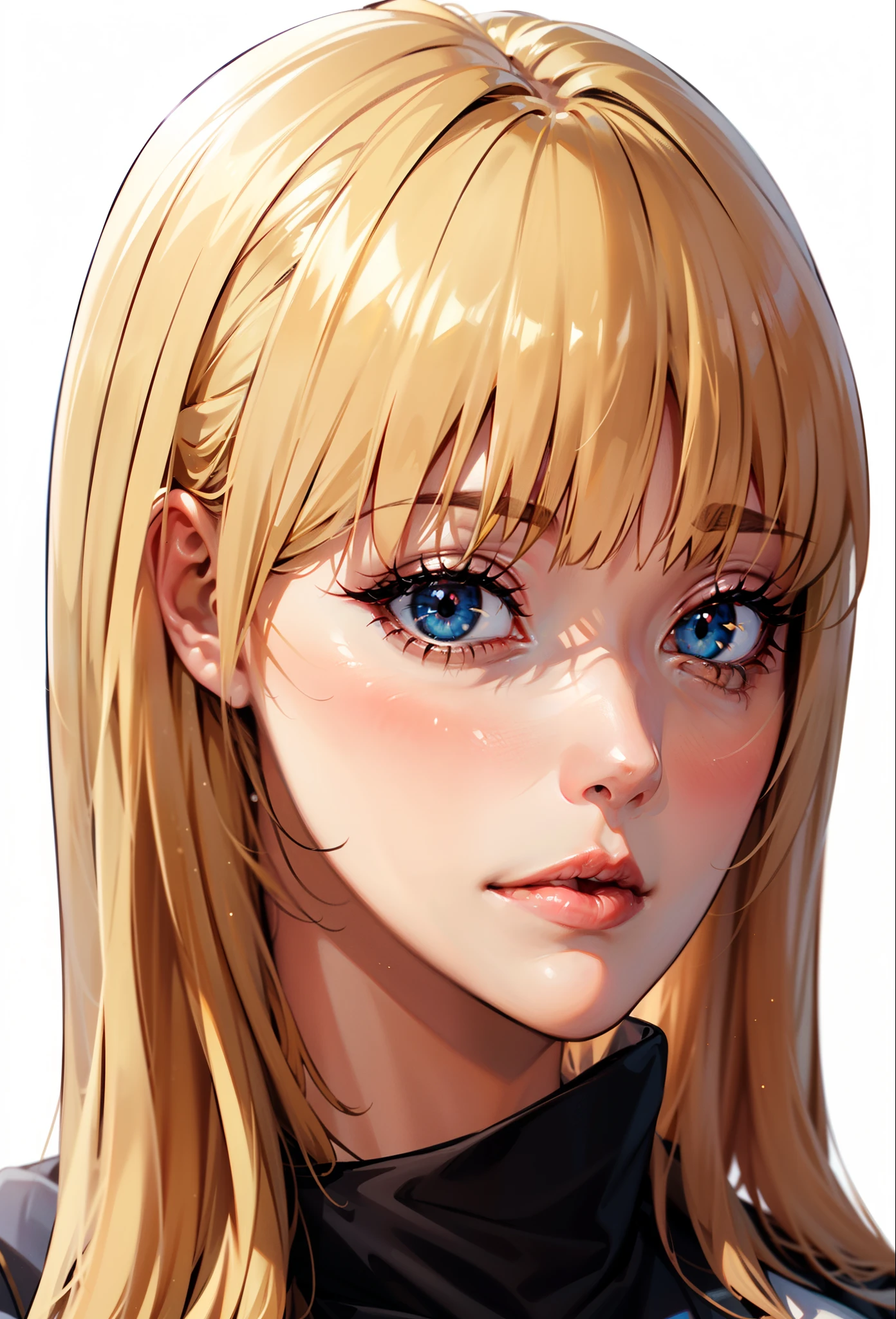 1 girl, blonde, esmerald (blank) (white background), mood light, (light lighting), heavy facial make-up,