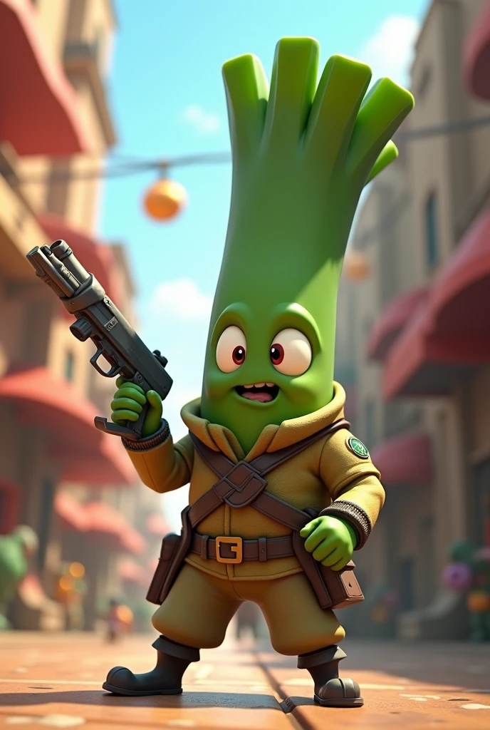 A leek with a face playing team fortress 2