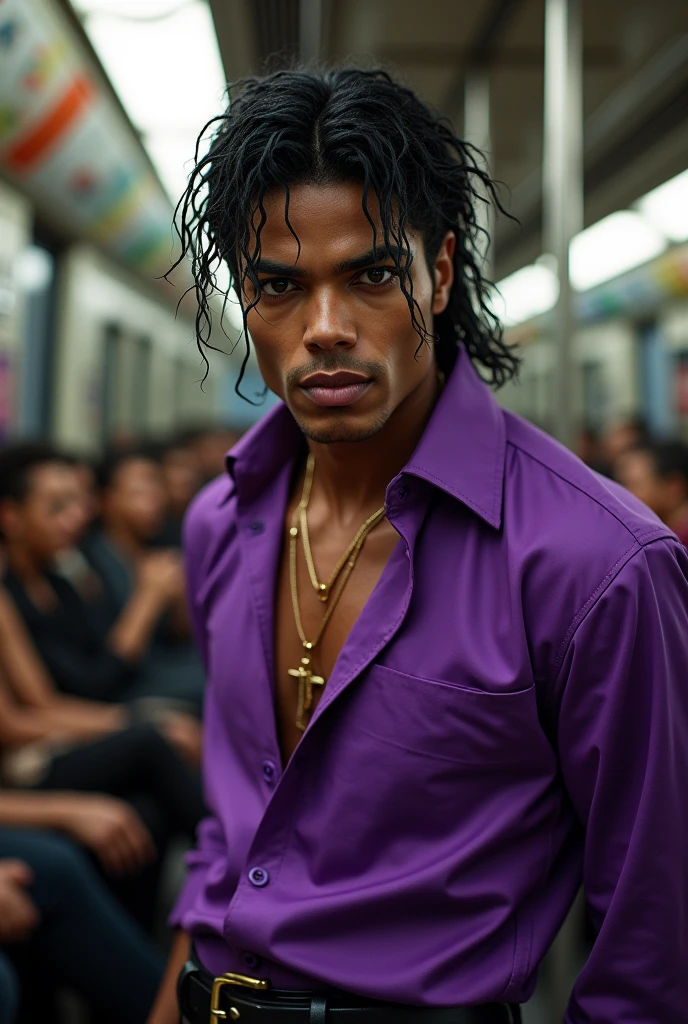 Michael Jackson was BAD in a purple shirt on a subway
