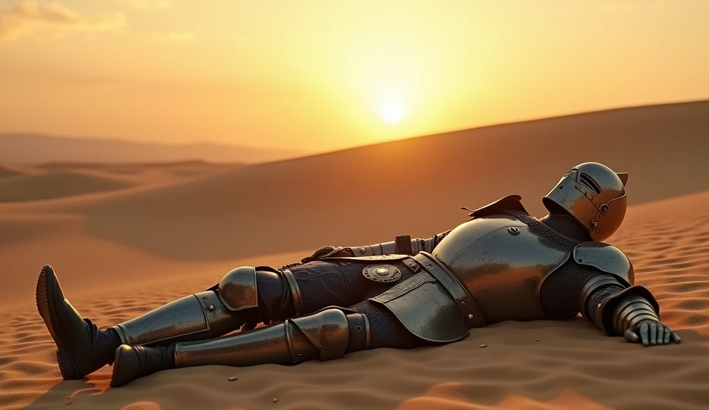 {
  "description": "A highly realistic, high-contrast, 8K HD, detailed, hyper-detailed image of a dramatic scene in a desert at sunset. The protagonist, a medieval knight clad in steel armor, has been decapitated with a sword, and his head lies on the ground nearby. The knight's body remains upright, while the helmeted head, without any blood, has rolled onto the sandy ground. The scene captures the somber and intense moment, with the desert landscape bathed in the warm, golden light of the setting sun. The environment is barren, with soft shadows cast by the dunes. The protagonist's armor and helmet reflect the fading light, emphasizing the gravity of the moment. The lion emblem is not present on the protagonist's armor, differentiating him from Tadakoro. The image is of the highest quality, with ultra-high resolution, RAW photo quality, and Unreal Engine rendering, creating a striking and emotional portrayal of the protagonist's tragic fate.",
  "elements": [
    {
      "subject": "protagonist",
      "armor_type": "steel",
      "scene_type": "desert",
      "time_of_day": "sunset",
      "action": "decapitated",
      "emblem": "none",
      "blood": "none"
    }
  ]
}
