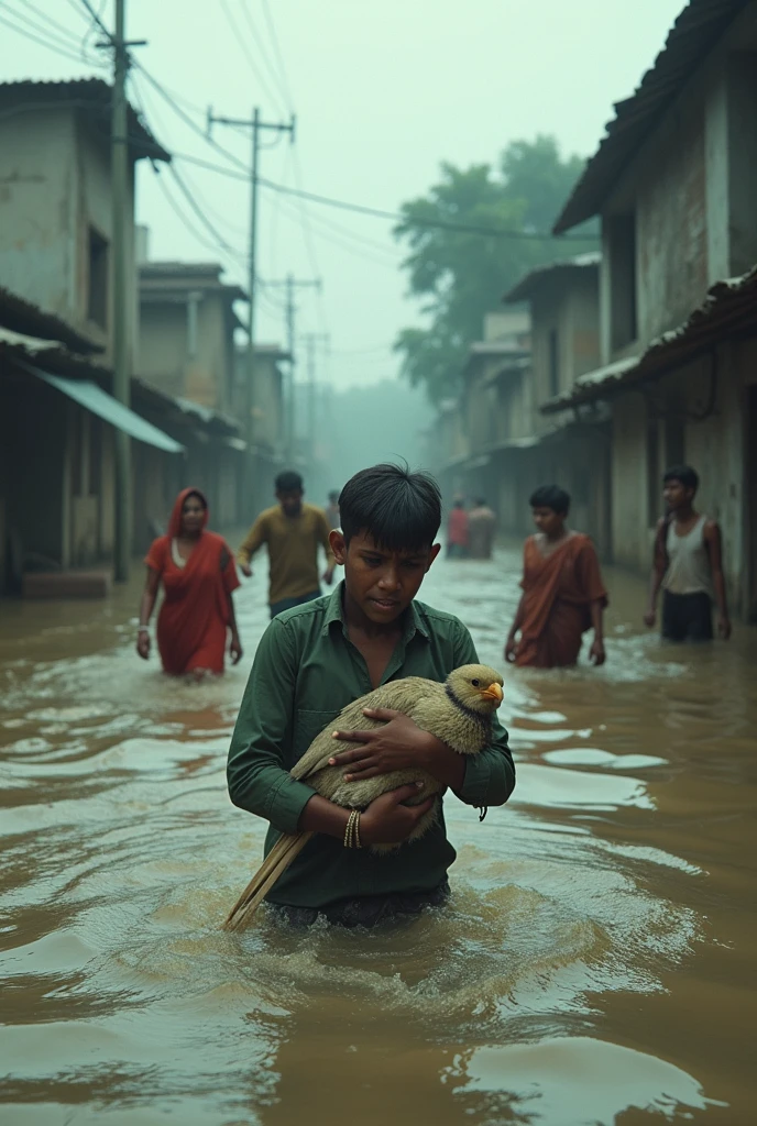 Picture when people in Bangladesh are victims of severe natural floods, along with people's pet birds drowning
