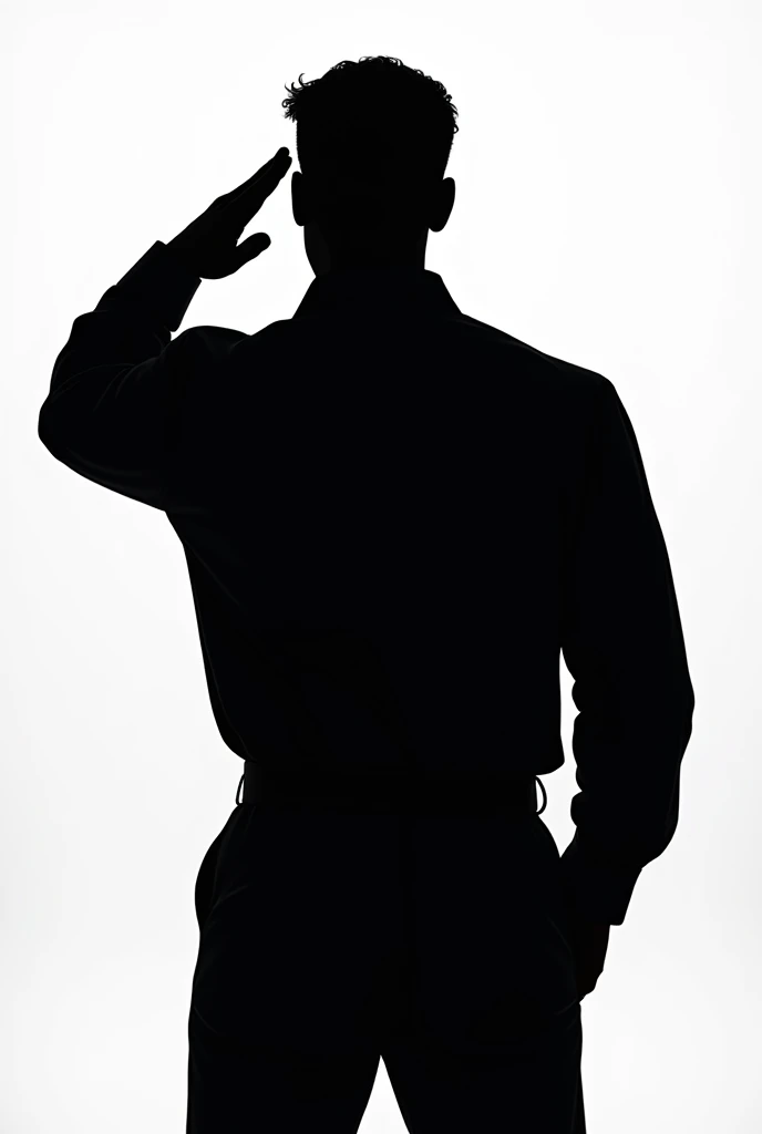 A man giving salute. black logo style. Back side view. Full black 