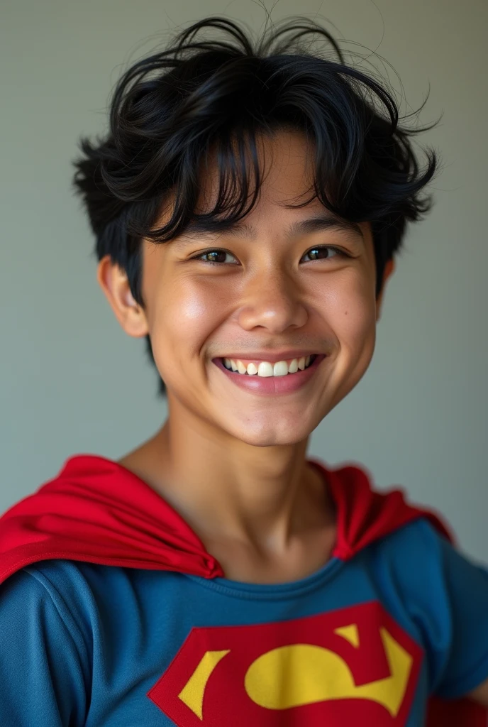 Um homem brasileiro, round face white, short black hair , Dressed as a SUPER HERO , with a close-up capturing the harmonious beauty , showing off your natural charm and outgoing personality.