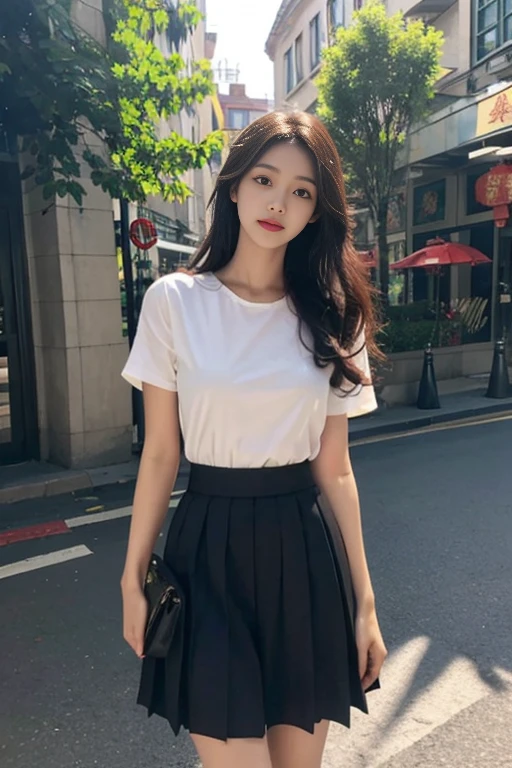 1 Girl,square,Soft Light,Chinese Beauty,Short sleeve,Pleated Skirt,