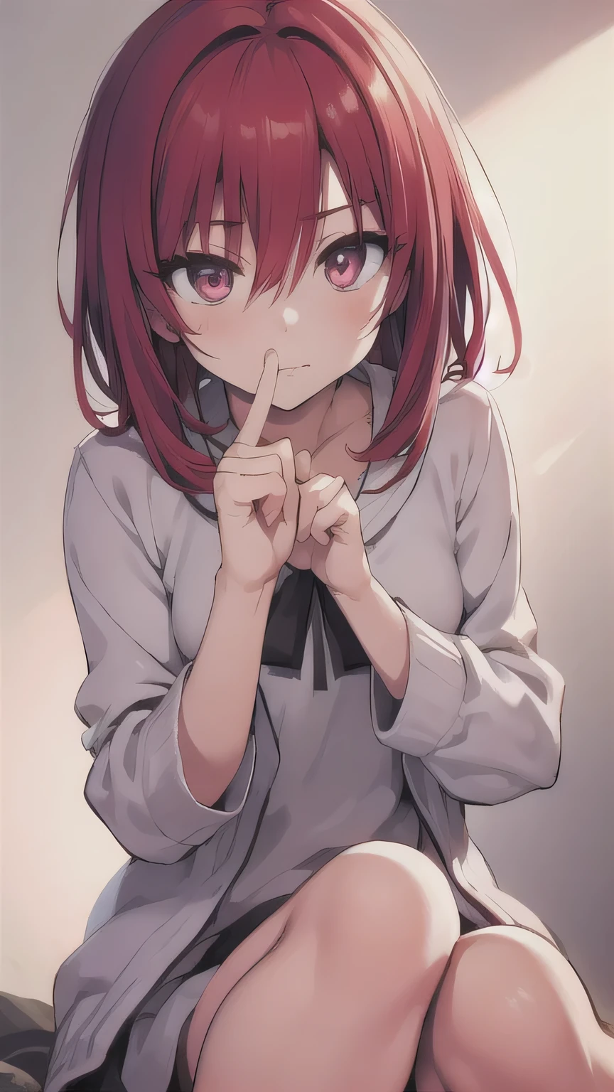 One person, High resolution, Bangs between the eyes, masterpiece, Highest quality, Medium Hair, Red hair,Pink eyes, anime,