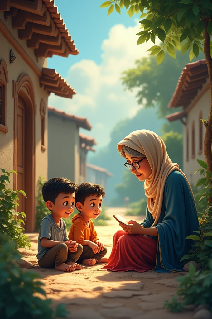 Once upon a time, in a peaceful village, there lived two siblings, Amina and Hasan. They were curious and loved exploring the world around them. Their favorite time of the day was when their grandmother, who was very wise, told them stories about the wonders of Allah.
