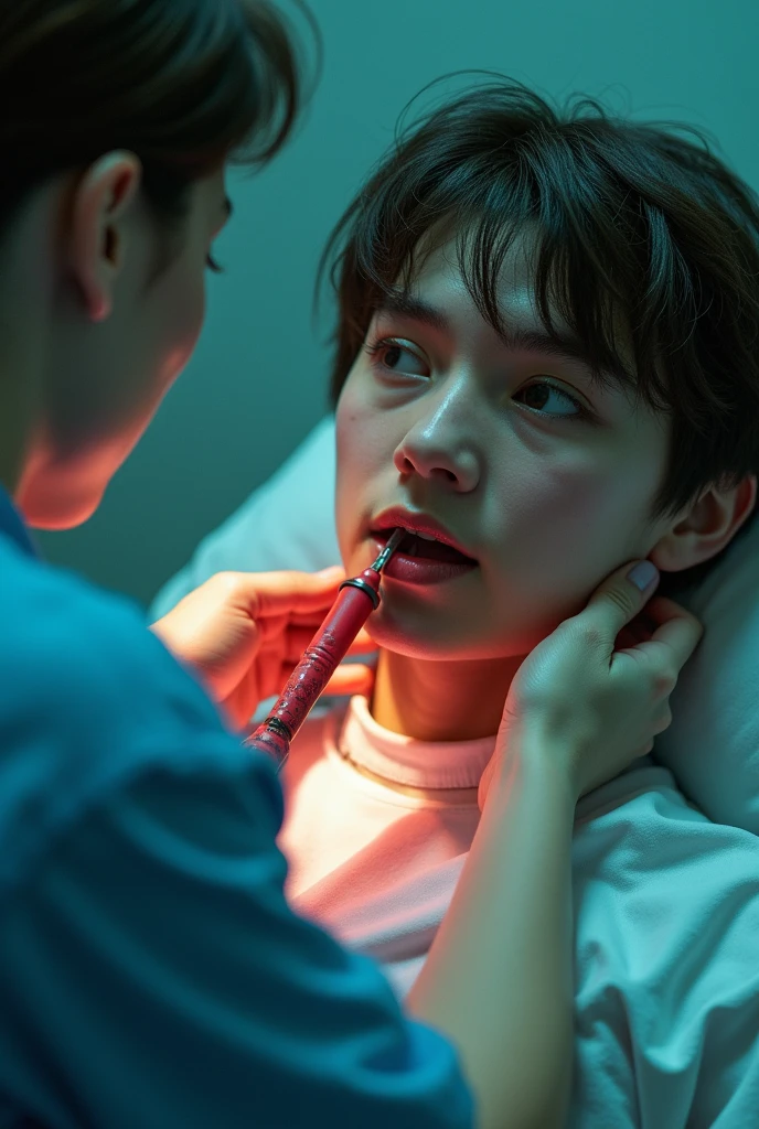masterpiece, highest quality, (solo focus), (perfect face:1.1), (high detail:1.1), (hyper detailed eyes),Male patientはドギースタイル、Bright torture chamber、High School Uniform、1XGALX Mistress 、performing colonoscope insertion、(Sadistic schoolgirl inserts colonoscope into patient's anus:2)、1XG member mistress with colonoscopy、A crazy smile、Look at viewers、He enjoys inserting a colonoscope into his patient's anus.