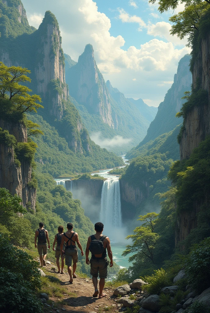 the Jurassic world but humans evolved to be able to survive in this exotic environment