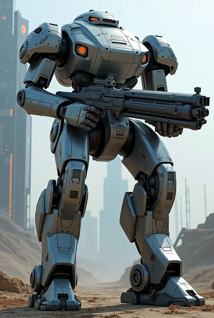 Robot mech big futuristic gun abilities 

