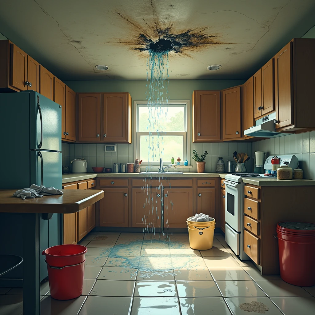ceiling leaking with water ,in a kitchen