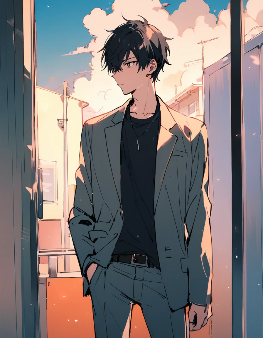 Male, high school student, short hair, black hair, cool, tall