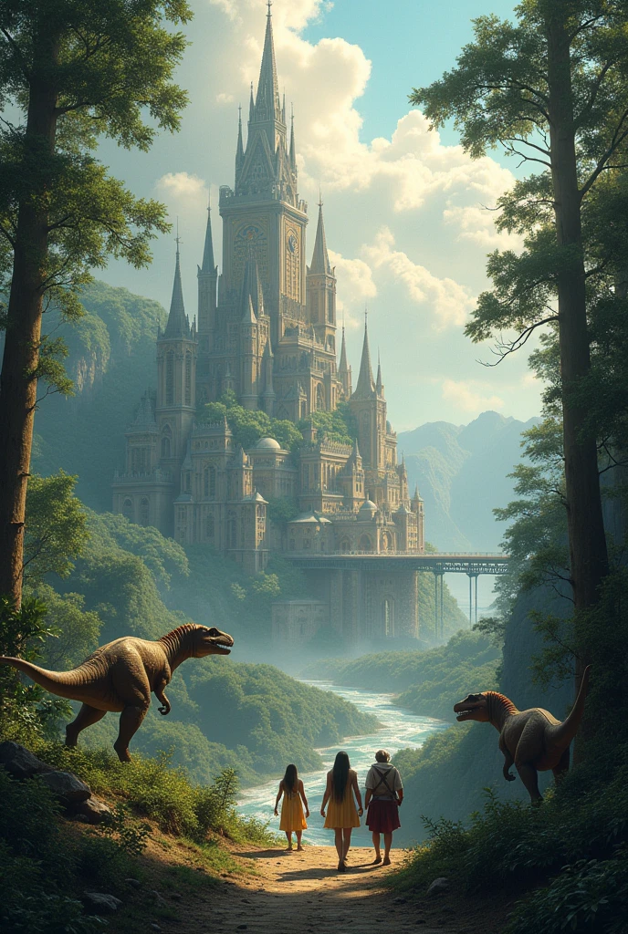 the jurassic world but humans evolved to be able to survive in this exotic environment with a magical city