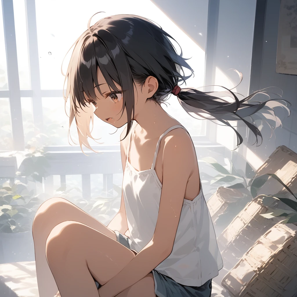 score_9, score_8_up, score_7_up, source_anime, best quality, masterpiece, official art, absurdres, highres, ultra-detailed,waifu2x,Collection: Slice of Life,break,1girl, tomboy, dark-skinned female, short hair, low ponytail, flat chest, beautiful detailed eyes, shorts, sweat, open mouth, (yawn:0.3), sleepily, outdoors, wind, (Detailed Lighting), (Detailed background),break,(clear line illustration:1.2), super detailed skin,very high resolution, very aesthetic, Best sexual lighting powered by famous artist, 8k, 16k, cute picture,beauty illustration,photoshop_(medium),,(Detailed Lighting),best anime 8k konachan wallpaper, pixiv contest winner,