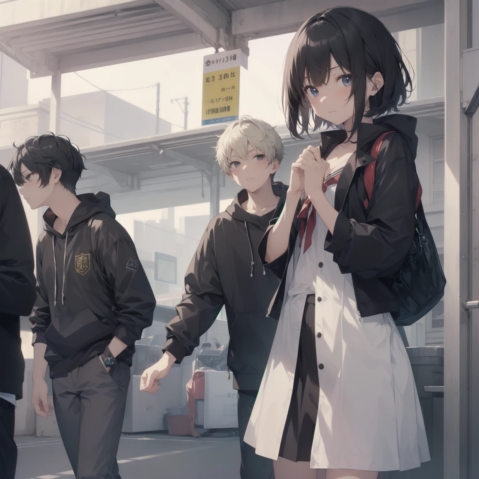 ultra-absurdres-Top quality by artist God, ultra-detailed, high resolution, anime moe artstyle, best anime 8k konachan wallpaper, pixiv contest winner, pool:2810, perfect ???????,break, 1girl, (Please draw a girl walking sleepily to school alone. )break,(Solo,little female, 13-year-old:1.3),Full limbs, complete fingers,a junior high school student, (very short hair), short cut, flat chest, , small butt, small black eyes, beautiful detailed eyes, well-proportioned iris and pupils, expressive eyes, highres detailed hair, soft expression, salor school_uniform, sailor collar, serahuku, bow, pleated skirt,(Detailed Lighting), (Detailed background), in the School commute route. break,super detailed skin, Best cinematic lighting powered by famous artist, 8k,beauty illustration,photoshop_(medium),very aesthetic,break,((artist:shimazaki_mujirushi )), artist:clamp ,artist:carnelian ,artist:kantoku ,