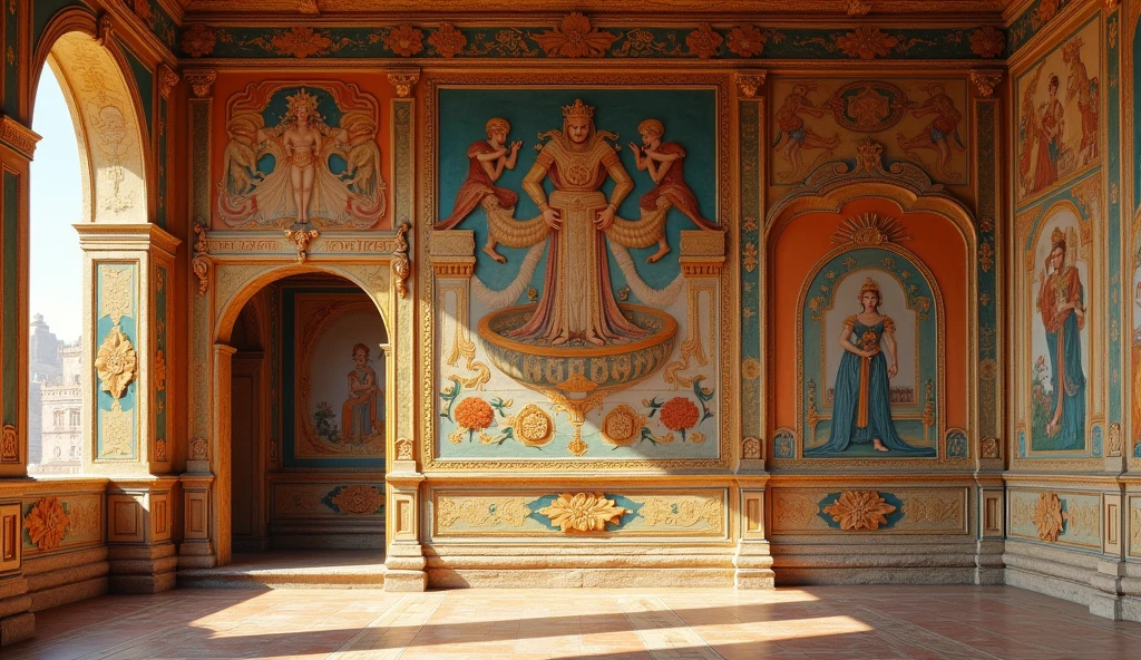 Ancient  art on the walls of an old palace 
