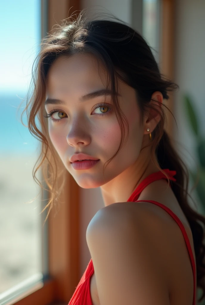 Table, la plus haute qualité, forme, very detailed, finement, high resolution, Background&#39;8k screen, Perfect dynamic composition, beautiful and detailed,Random Mignon Hair,,Natural colored lips, Pose sexy audacieuse,ssmile、fille de 20 ans、Mignon、En regardant la caméra,Flou toujours l&#39;background,Visage parfait et beau,Visage et silhouette minces,Big eyes、Se maquiller pour une fille,petit visage,shooting&#39;down、ssmile,Blurred background,Elegant female face、cyberpunk fashion、ssmile、Changer de pose au hasard、Randomly change the&#39;angle et la position de prise de vue、une personne, on a beach