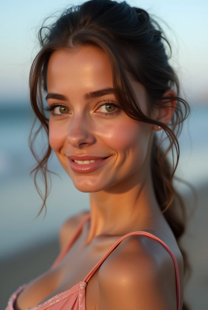 Table, la plus haute qualité, forme, very detailed, finement, high resolution, Background'8k screen, Perfect dynamic composition, beautiful and detailed,Random Mignon Hair,,Natural colored lips, Pose sexy audacieuse,ssmile、fille de 20 ans、Mignon、En regardant la caméra,Flou toujours l'background,Visage parfait et beau,Visage et silhouette minces,Big eyes、Se maquiller pour une fille,petit visage,shooting'down、ssmile,Blurred background,Elegant female face、cyberpunk fashion、ssmile、Changer de pose au hasard、Randomly change the'angle et la position de prise de vue、une personne, on a beach