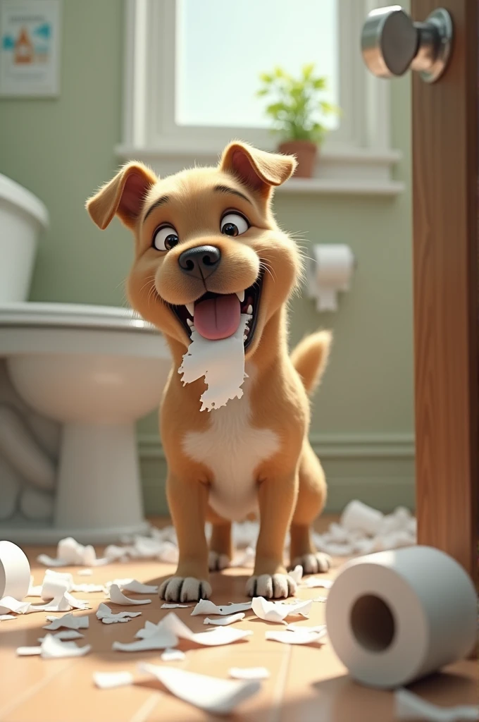 dog Eat toilet paper