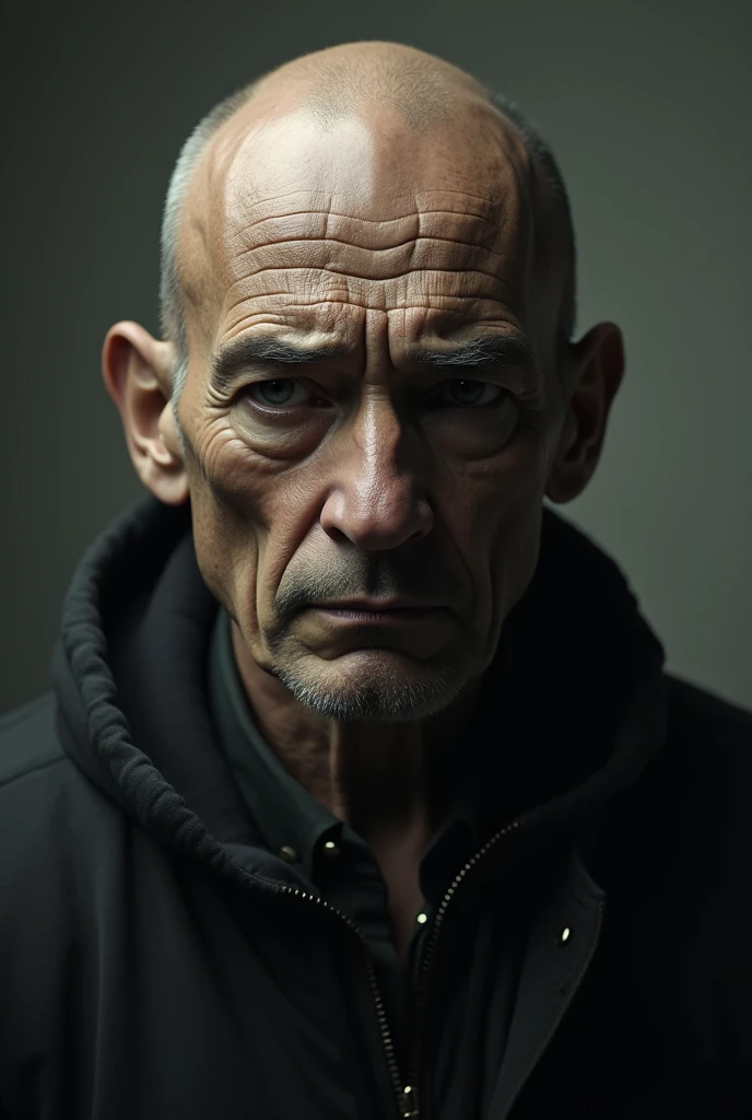 A sad bald man 