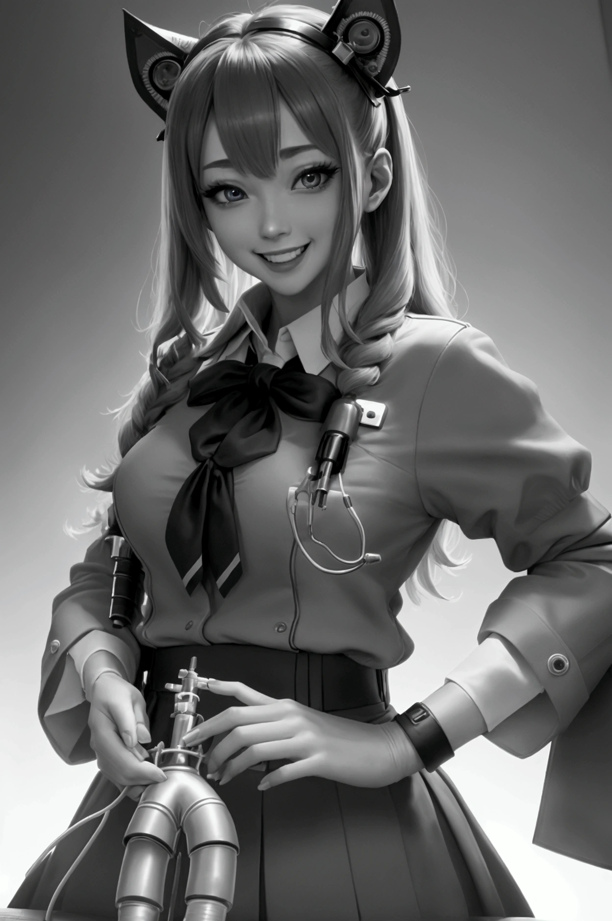 masterpiece, highest quality, (solo focus), (perfect face:1.1), (high detail:1.1), (hyper detailed eyes),Male patientはドギースタイル、Bright torture chamber、High School Uniform、1XGALX Mistress 、performing colonoscope insertion、(Sadistic schoolgirl inserts colonoscope into patient's anus:2)、1XG member mistress with colonoscopy、A crazy smile、Look at viewers、He enjoys inserting a colonoscope into his patient's anus.